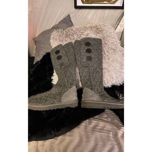 UGG Lattice Cardy Gray Sweater Boots - Picture 7 of 12